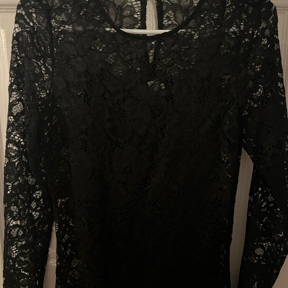 A New Day Black Floral Lace Long Sleeve Dress - Picture 5 of 6